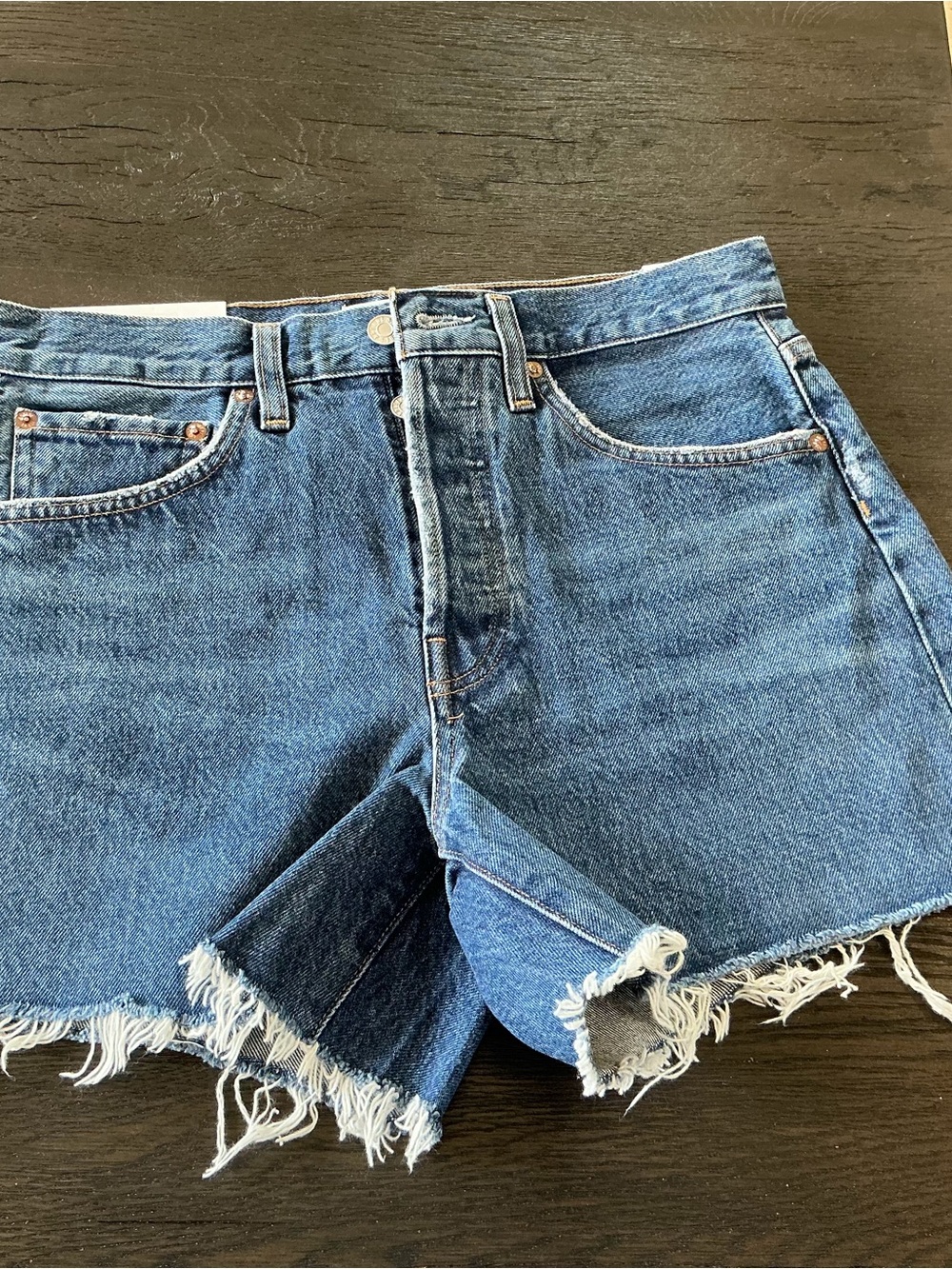 Agolde Parker Long Short Denim in Classic Blue - loose fit vintage short